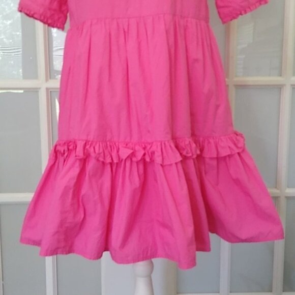 J. Crew Pink Ruffleneck Tiered Cotton 3/4 Sleeve Popover Dress - Picture 8 of 16